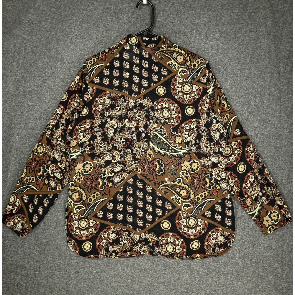 Y2K White Stag Sheer Brown Black Paisley Button Up Blouse Women's Size Medium - Picture 14 of 15